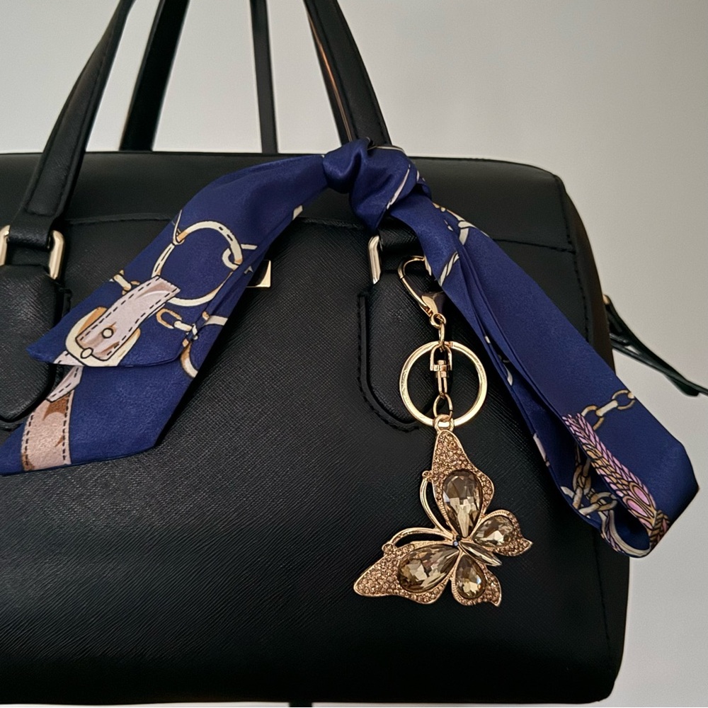EUC Kate Spade Black Handbag with Scarf Accent (Bag Charm Not Included) - Picture 2 of 6